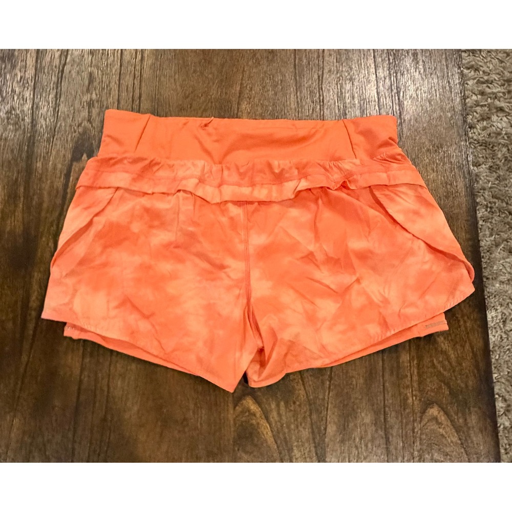 Fabletics Orange Tie Dye Athletic Running Shorts XL Wide Waistband Petal Hem